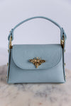 Nina Pebbled Leather Hand Bag, Dusty Blue