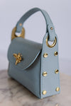 Nina Pebbled Leather Hand Bag, Dusty Blue