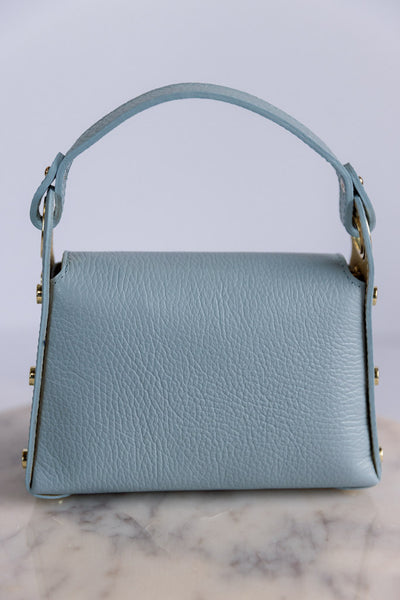 Nina Pebbled Leather Hand Bag, Dusty Blue