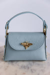 Nina Pebbled Leather Hand Bag, Dusty Blue