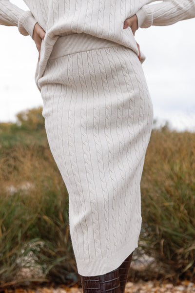 Collins Cable Knit Skirt, Almond