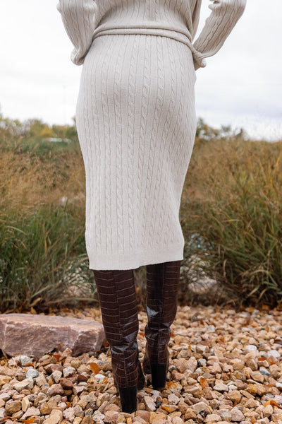 Collins Cable Knit Skirt, Almond