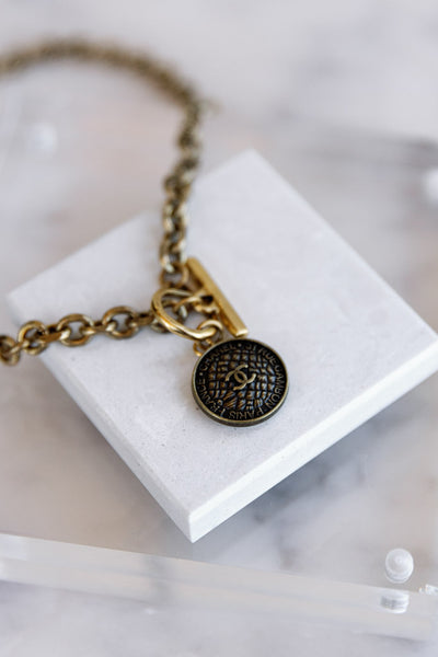 Designer Toggle Medallion Charm Necklace, Antique