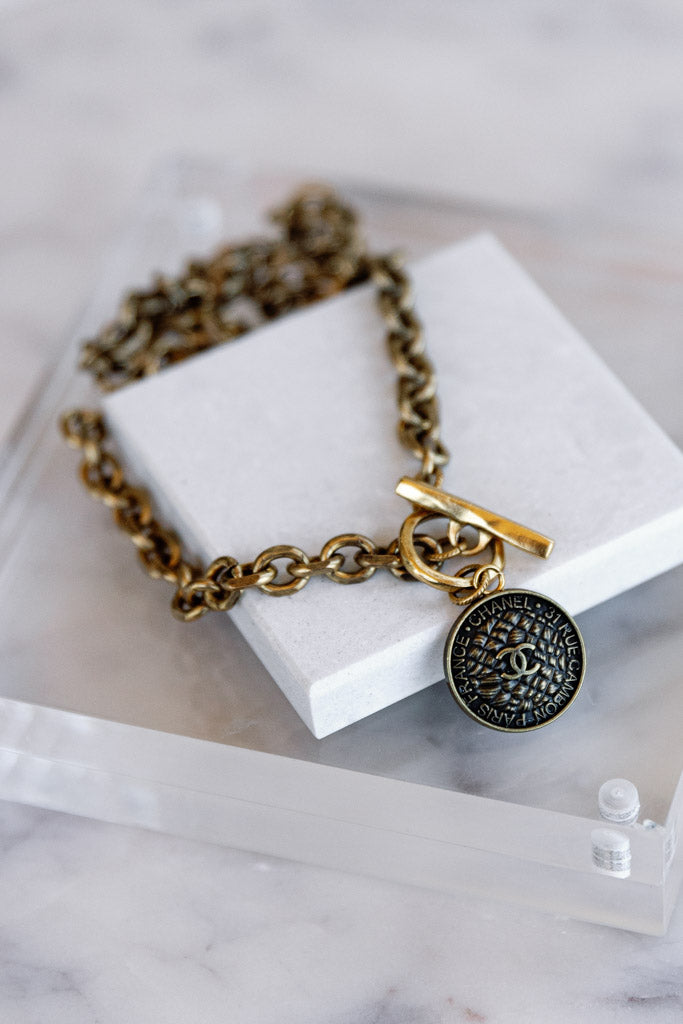PRE-ORDER Designer Toggle Medallion Charm Necklace, Antique