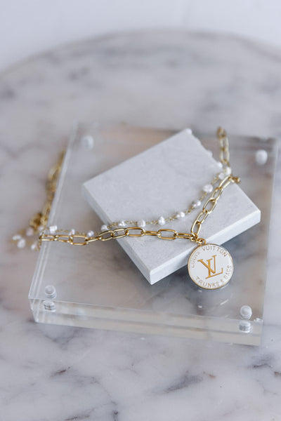 Designer Medallion Paperclip Pearl Chain