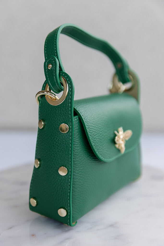 Nina Pebbled Leather Hand Bag, Green