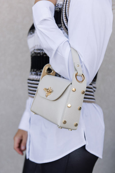 Nina Pebbled Leather Hand Bag, Almond