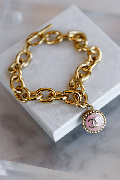 Designer Toggle Clasp Charm Bracelet, Pink
