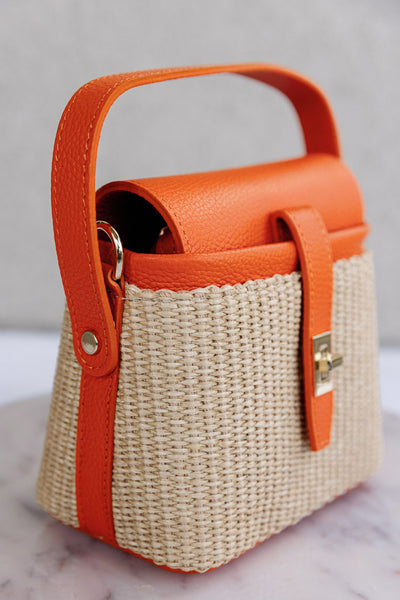 Lucia Woven Hand Bag, Orange