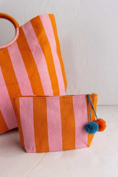 .Awning Stripe Tote, Orange