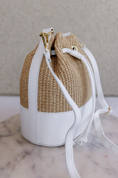 Sienna Woven Bucket Bag, White