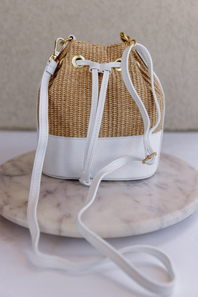 .Sienna Woven Bucket Bag, White