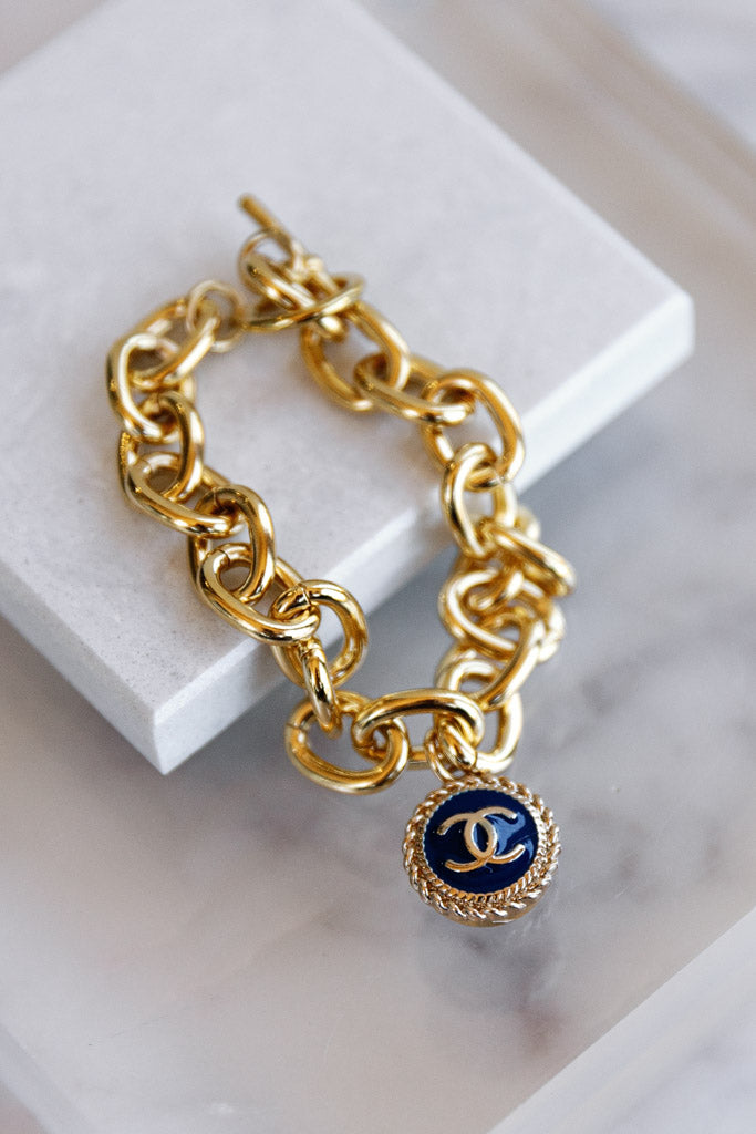 Designer Toggle Clasp Charm Bracelet, Navy