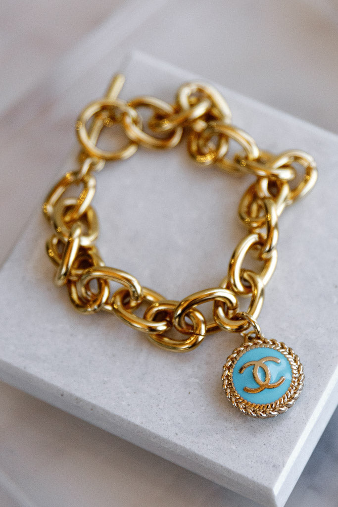 Designer Toggle Clasp Charm Bracelet, Aqua