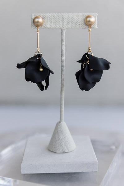 Petal Drop Earrings, Black