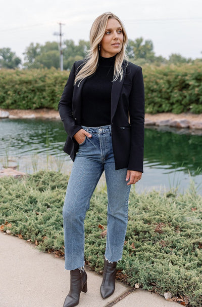 Morgan Ribbed Mock-Neck, Black