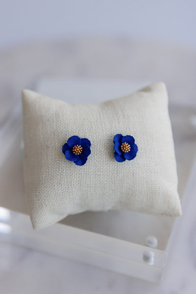 Mini Flower Stud Earrings, Cobalt