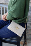 Camille Embossed Leather Crossbody/Clutch, Sand