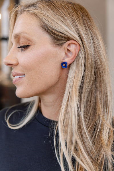 Mini Flower Stud Earrings, Cobalt