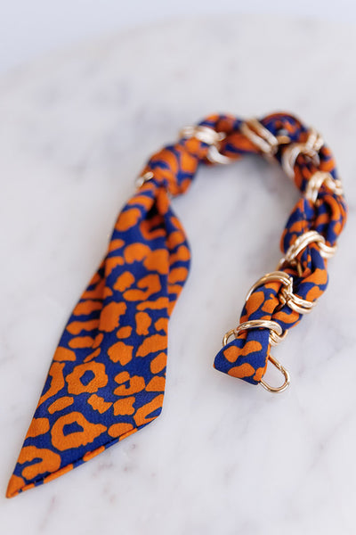 Scarf Chain Handbag Strap, Orange/Navy