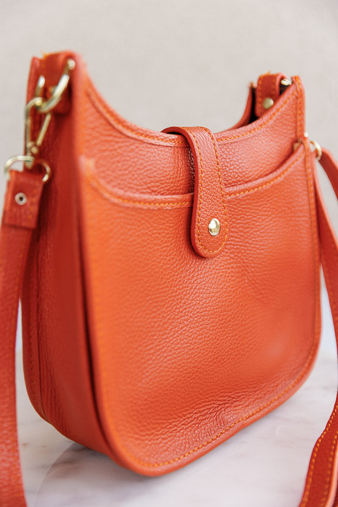 Josie Pebbled Leather Messenger Bag, Orange