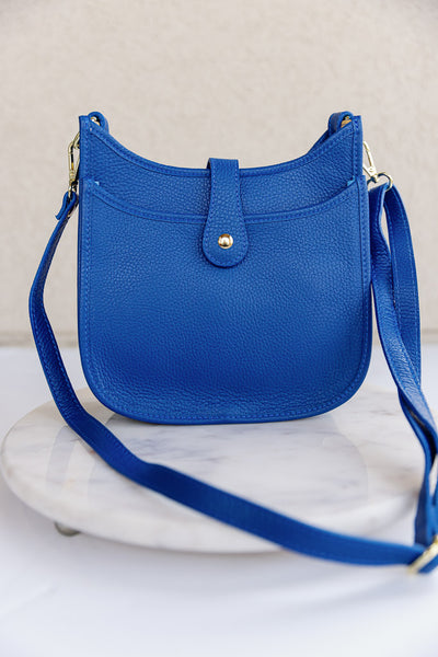 Josie Pebbled Leather Messenger Bag, Royal Blue