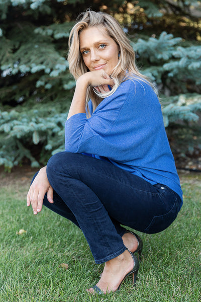 Pre-Order Karli Loose Fit Turtleneck Sweater, Blue