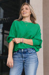 Kira Ribbed Dolman Sweater, Green