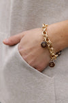 Designer Toggle Clasp Triple Charm Bracelet, Brown