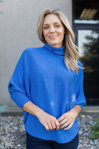 Pre-Order Karli Loose Fit Turtleneck Sweater, Blue