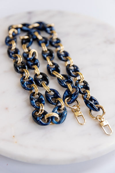 Resin Chain Bag Strap, Marbled Navy