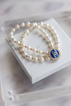 Designer CC Button & Double Strand Pearl/Gold Bead Bracelet