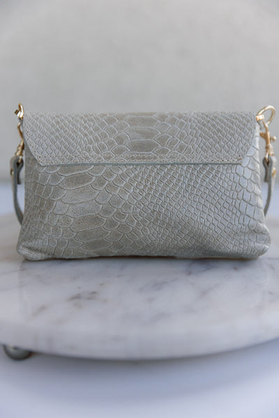 Camille Embossed Leather Crossbody/Clutch, Sand