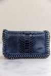 Reese Embossed Leather Chain Bag, Navy