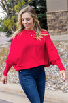 Kira Ribbed Dolman Sweater, Scarlet