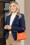 Nina Pebbled Leather Hand Bag, Orange