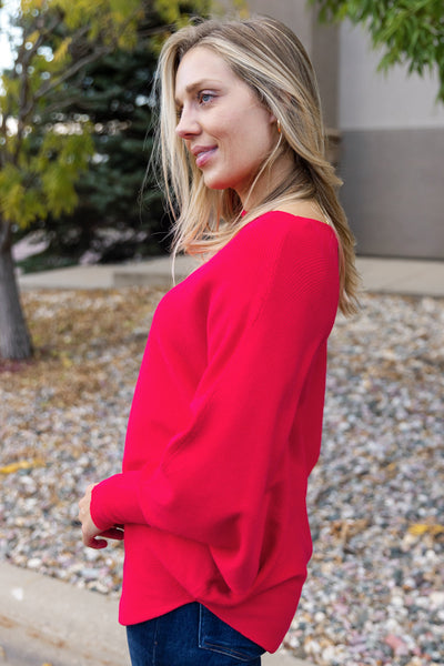 Kira Ribbed Dolman Sweater, Scarlet