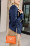 Nina Pebbled Leather Hand Bag, Orange