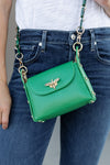 .Nina Pebbled Leather Hand Bag, Green