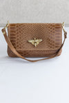 Camille Embossed Leather Crossbody/Clutch, Camel