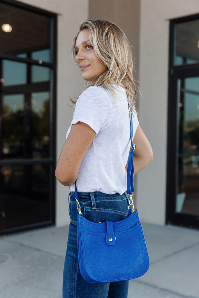 Josie Pebbled Leather Messenger Bag, Royal Blue