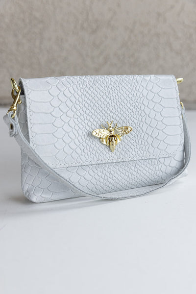Camille Embossed Leather Crossbody/Clutch, White