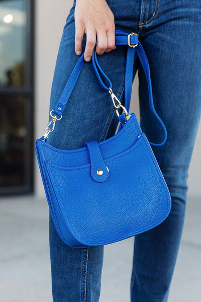 Josie Pebbled Leather Messenger Bag, Royal Blue