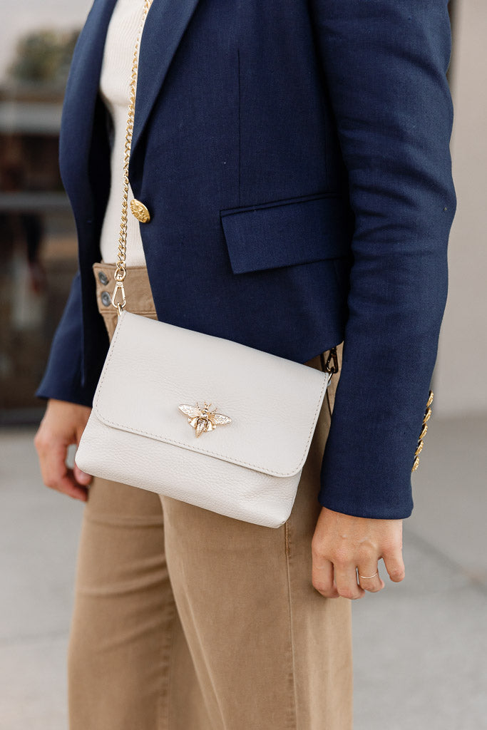 Liza Pebbled Leather Crossbody/Clutch, Almond