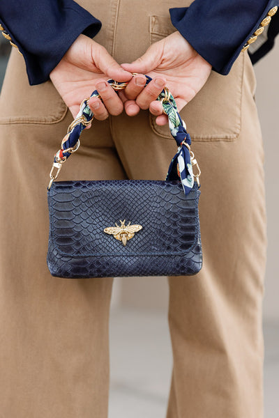 Camille Embossed Leather Crossbody/Clutch, Navy