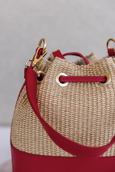 .Sienna Woven Bucket Bag, Red
