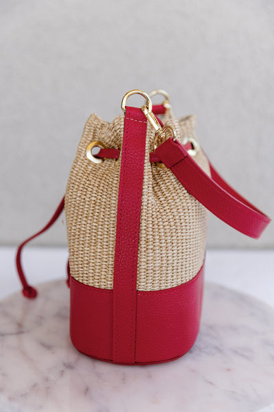Sienna Woven Bucket Bag, Red
