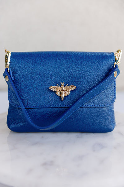 Liza Pebbled Leather Crossbody/Clutch, Royal Blue