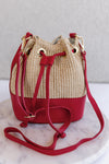 .Sienna Woven Bucket Bag, Red