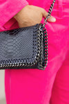 Reese Embossed Leather Chain Bag, Navy